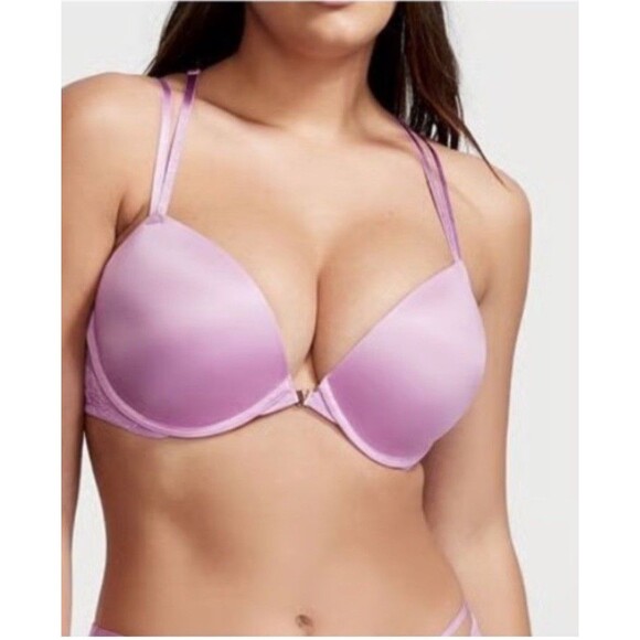 Victoria's Secret Very Sexy Push Up Bra 36D Pink Womens  Front Close Lace Back - Picture 1 of 9
